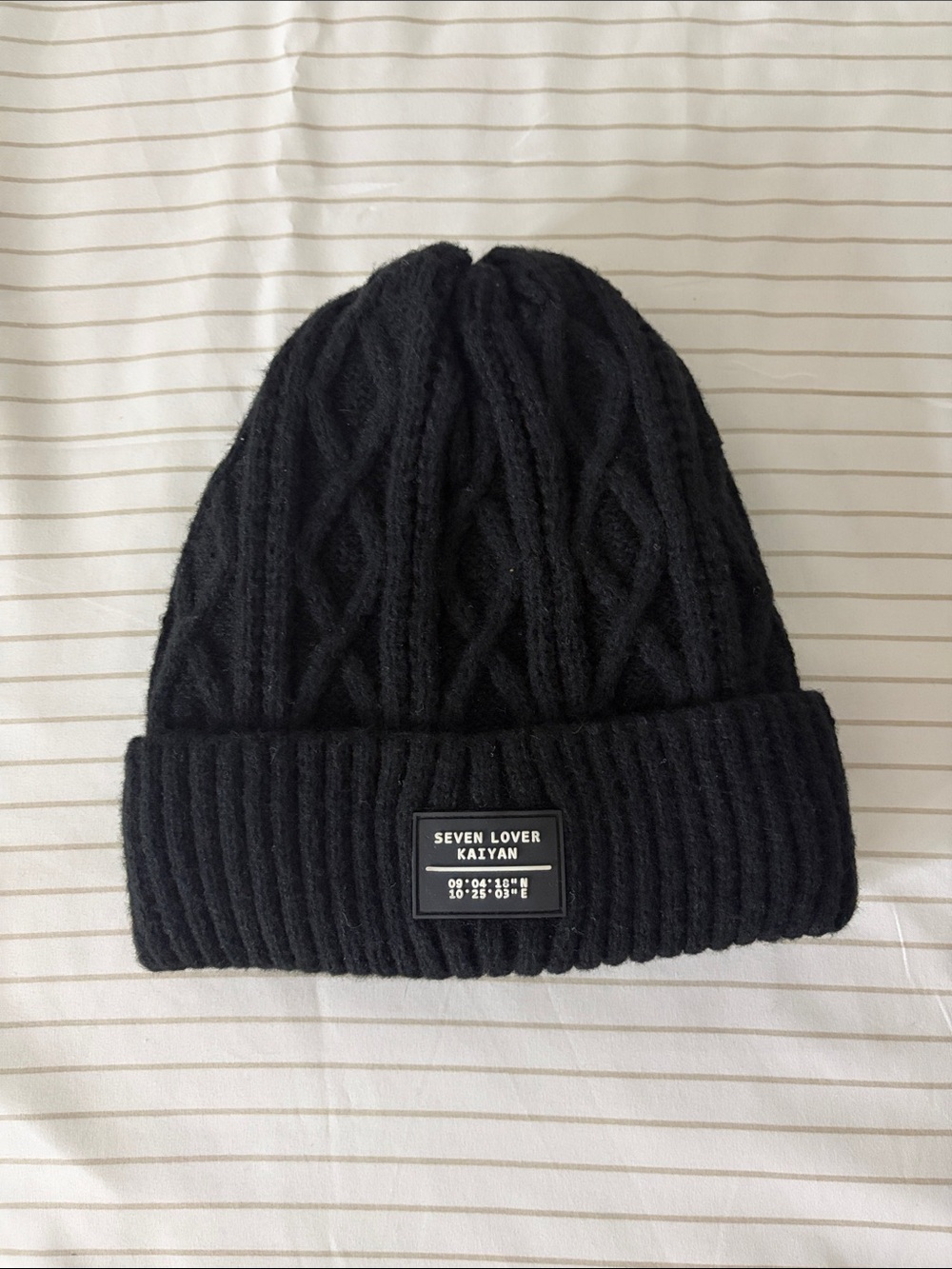Seven Lover Black Cable Knit Beanie with Folded Cuff
